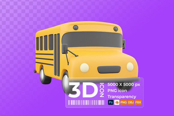3D Render of Yellow School Bus Icon: A Versatile Design for Creative Projects